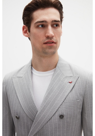 D's Damat Regular Fit Gri Çizgili Kruvaze Takim Elbise 4hf05ort01588 Gri