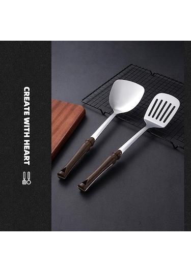 Hanyang 201 Paslanmaz Çelik Tencere Spatula Mutfak Eşyaları Spatula Çorba Kepçesi Huni Tencere Seti Altı Takım 37cmx7.6cm