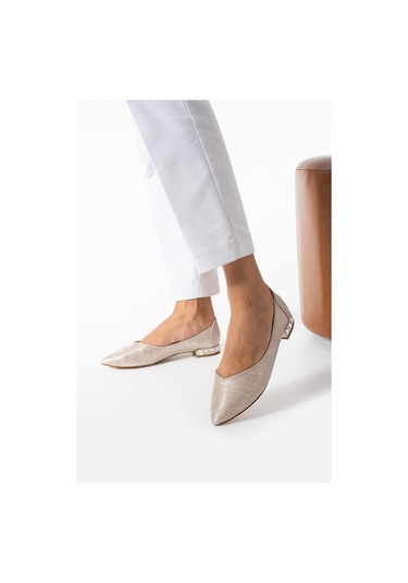 Kadın Altın Topuk Taş Detaylı Babet Altın