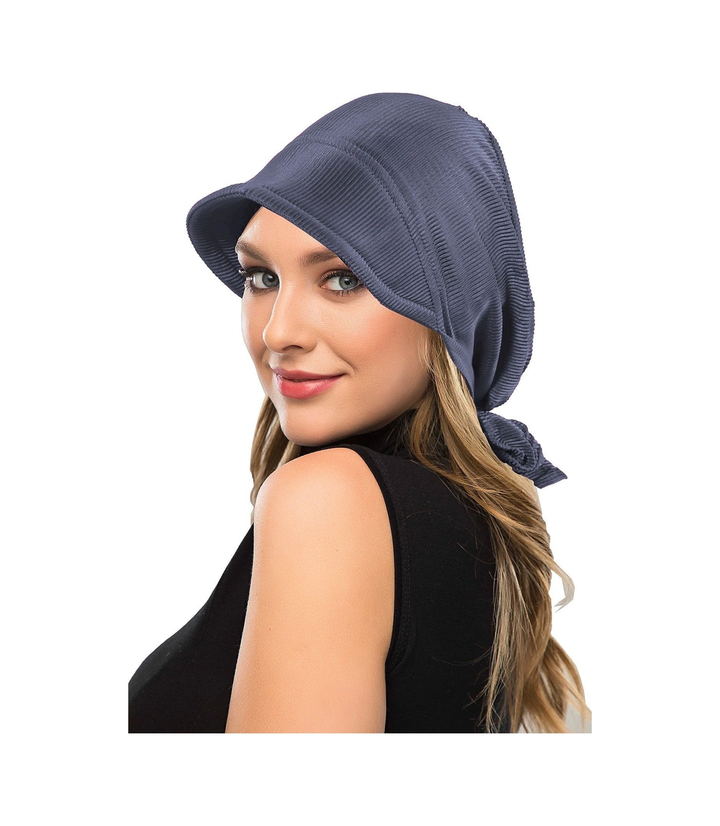 Plise Şapka Koyu Gri Hazır Türban Tesettür Havuz Bonesi Koyu Gri