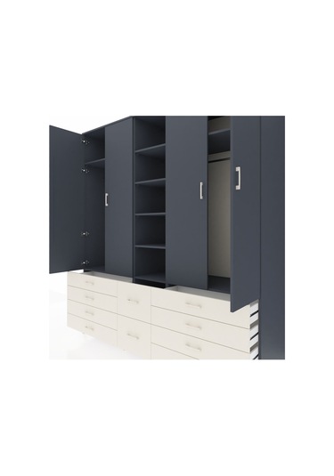 Kronos Dolap 9 Raflı 10 Çekmeceli 2 Askılı 220x59x243 Antrasit-antrasit/aytaşı Antrasıt/aytası