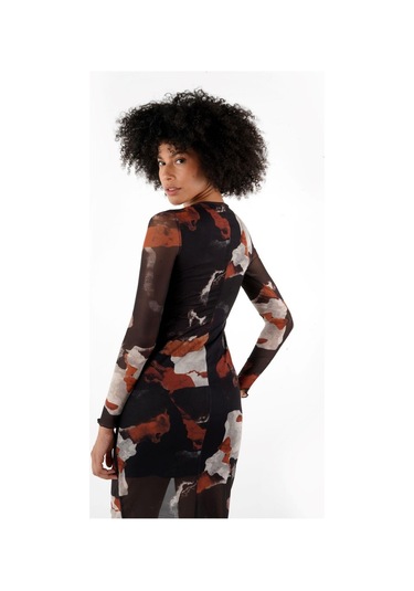 Alexandergardı Desenlı Astarlı Uzun Kol Tül Elbise A24-10180 001