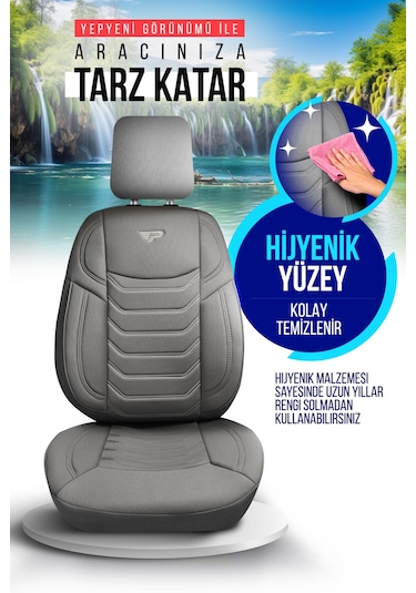 Gri - Gri Panda Manavgat Serısı Lakos Kumaş Oto Koltuk Kılıfı - Tam Set