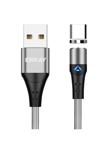 Enkay 3a Usb To Type-c Manyetik Hızlı Şarj Veri Kablosu Led Işıkla, Uzunluk: 1m Gümüş