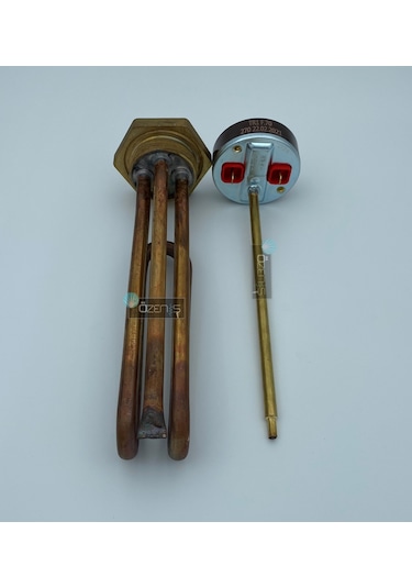 1-1/4" Kafalı Bakır Kıvrık Kısa Çay Kazanı Isıtıcı Rezistansı - Termostatlı