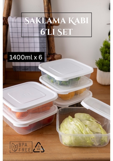 6 Adet Sızdırmaz Saklama Kabı 1.4 Lt - Beyaz Beyaz
