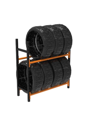 2 Katlı Lastik İstifleme Rafı, Mini Rack 40x150 Cm-100 Cm Çok Renkli