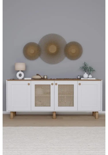 Bohem Serisi Natura 2 Kapak Pvc Hasır Desen Mat Beyaz - Açık Ceviz Konsol Açık Ceviz & Beyaz