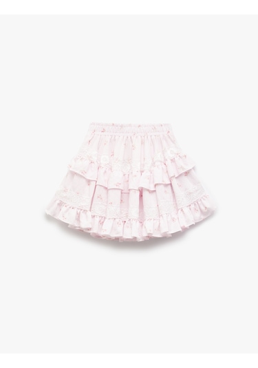 Koton Fırfır Detaylı Katmanlı Viskon Etek Pembe Desenli 5skg70074aw Pembe Desenli Pembe