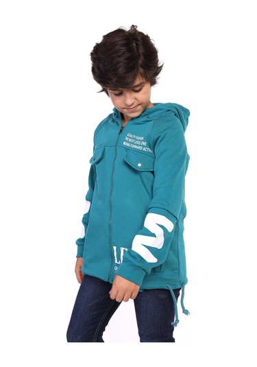 Toontoy Erkek Çocuk Kapüşonlu Baskılı Hırka Antrasit Melanj