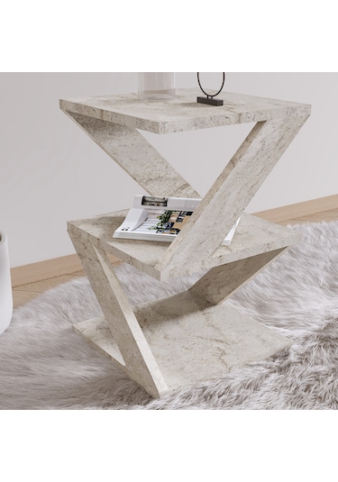 Albeni Yan Sehpa Ahşap Siyah - Bej Bej