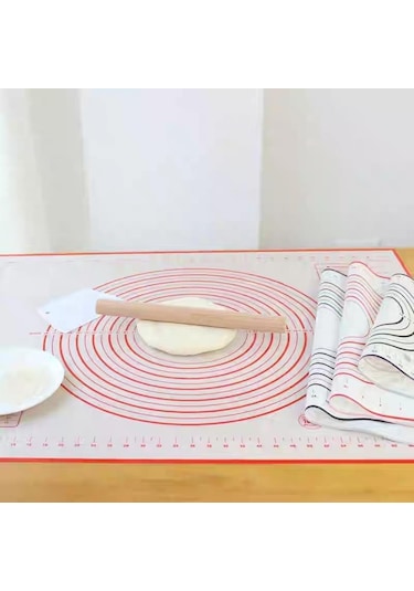 Kırmızı Kaymaz Silikon Pasta Mutfak Mat Ekstra  Kabuk Mat 50 60cm