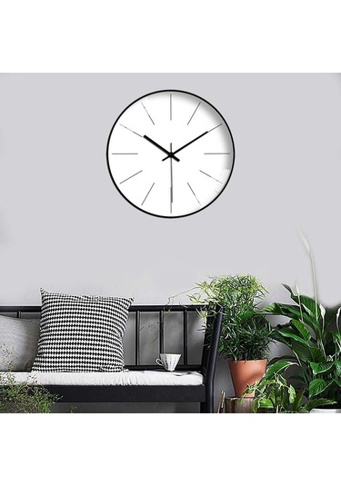 Suntek Sessiz Hareketsiz Pille Çalışır Ofis Duvar Saati Beyaz - Siyah Siyah - Beyaz