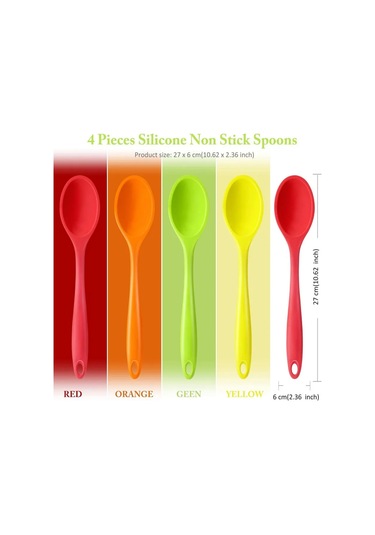 Ximistore9 4'lü Renkli Isı Dayanıklı Silikon Kaşık Seti: Pişirme Ve Servis İçin Evdeki Mutfak Araçları Turuncu/kırmızı/sarı/yeşil Çok Renkli