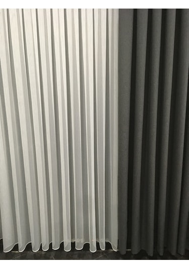 Perdefony Çizgili Düz Tül Perde