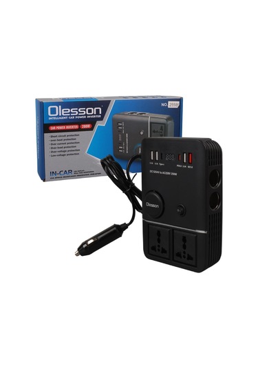 Ayt Olesson 1661 Dc 12-24v 200w Oto Araç Power İnverter 2x Çakmak Girişi 2x Type-c 4x Usb 2x 220v Üniversal Priz