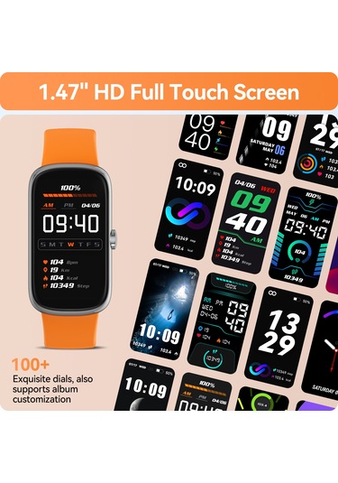Geeroyoo Anyloop Alb1 Spor Akıllı Saat Turuncu - Ip68 Su Geçirmez, Kalp Atımı, Kan Oksijeni Ve Uyku İzleyici, Adım Ve Kalori Sayaç, 1.47 İnç Dokunmatik Ekran, 20+ Spor Modu