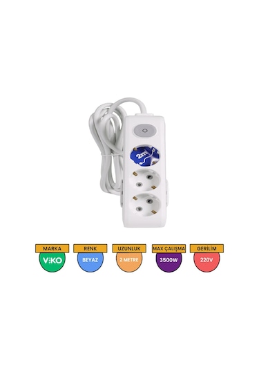Viko Multi-let 3'lü Grup Priz Anahtarlı Topraklı Çocuk Korumalı 2 M Beyaz - 90117302