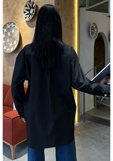 Kalp Nakışlı Ve Düğme Detaylı Oversize Gömlek 3430 Si Yah