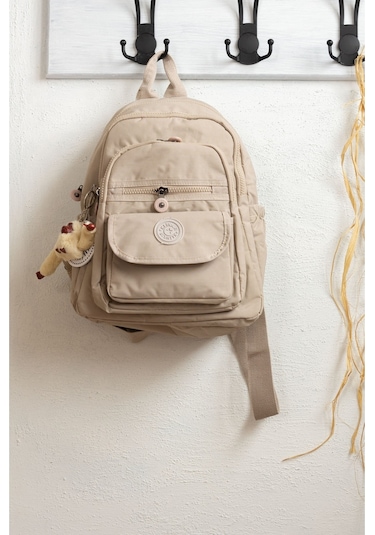 Krinkıl / Klinkır Su Geçirmez Ithal Kumaş Çok Gözlü Günlük Küçük Kadın Sırt Çantası Bej 8317 Bej