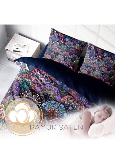 Monohome Ethnic Purple 3D Pamuk Saten Çift Kişilik Nevresim Takım
