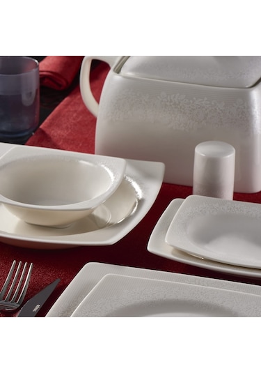 Güral Caroline 62 Parça Kare Yemek Takımı Platin File YT4981