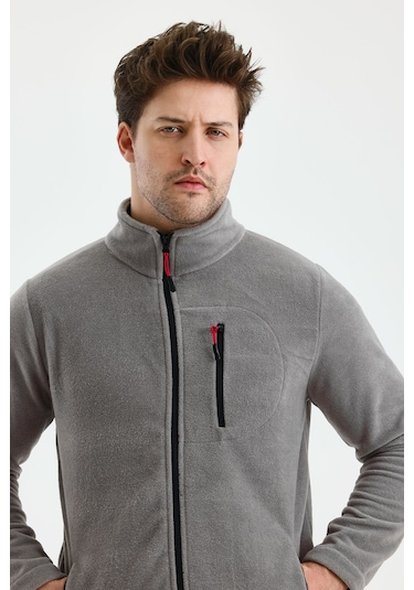 Erkek Outdoor Fermuarlı Polar Ceket Gri
