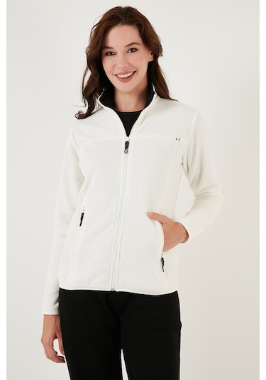 Lela Slim Fit Anti-Pilling Tüylenme Yapmayan Fermuarlı Cepli Hırka 2' Li Paket Bayan Polar 5907002S2 Ekru-Lacivert
