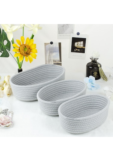 Yystore Oval Saklama Sepeti Pamuk Halat Dokuma M030-39414 Çok Amaçlı Organizasyon
