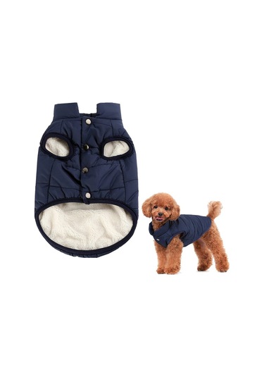 Vkemall Kış Köpek Giysisi Kalın Polar Yelek, İki Katlı Isı Sağlar, Boyun Zincir Deligi, 3xl Lacivert Büyük Irk Köpekler İçin