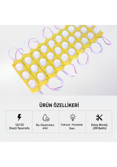 10'lu Parmak Led Amber Led Büyük Mercekli 12w Sarı