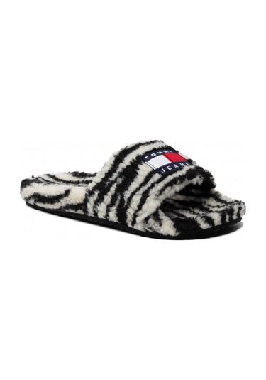 Black Tommy Hilfiger Kadın Wild Animal Printed Pool Slide Terlik