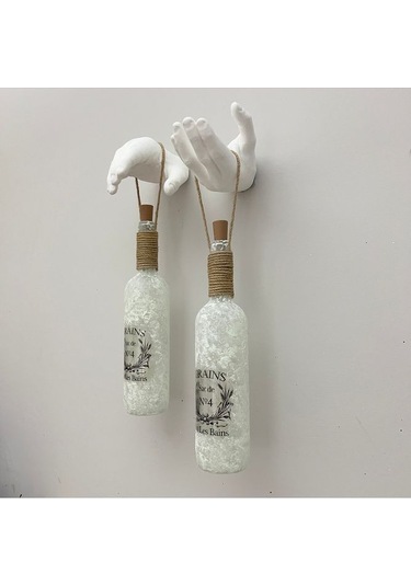 El Yapımı Heykel El Dekorlu Led Işıklı Buzlu Cam Şarap Şişesi Apl Çok Renkli