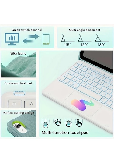 Honeybeeshop Yeşil İpad Uyumlu Pro 11 Ve Air4/5/6 10.9 İçin Klavyeli İpad Uyumlu Kılıfı 7 Renkli Aydınlatmalı Çıkarılabilir Tablet Klavyesi Ve Dokunmatik Ped İle Kalem Tutuculu