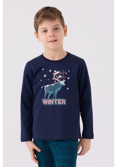 Arnetta 3165 Noel Winter Erkek Çocuk Lacivert Uzun Kol Pijama Takım Lacıvert