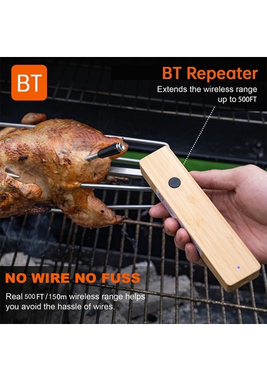 Teltree Bluetooth Et Termometresi, 150m Menzil, Akıllı Uygulama Kontrolü, Alarm Ve Zamanlama Fonksiyonu, 304 Çelik Prob, Şarjlı Depolama Tabanı İle Dış Mekan Izgara Termometresi