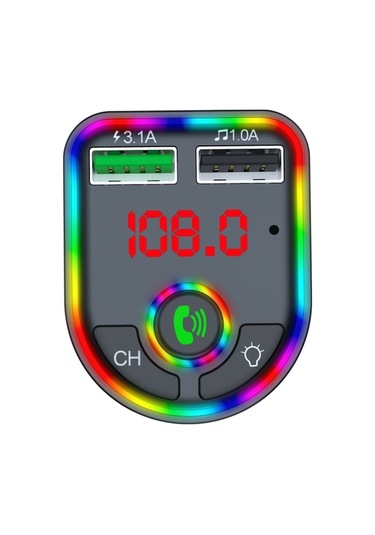 Sones F6 Araba Fm Verici Renkli Solunum Atmosferi Lambası Mp3 Çalar Şarj Cihazı