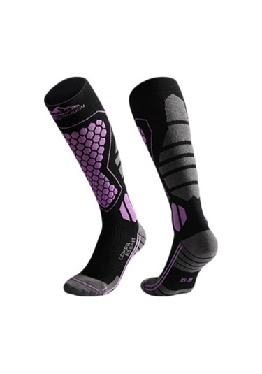 Butu Golovejoy Dwz04 1 Çift Spor Kompresyon Çorapları Kış Sıcak Yüksek Tüp Kayak Baldır Çorapları Siyah+mor Mor Siyah