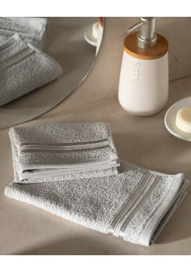 Maynor Bordürü Floşlu 2'li %100 Pamuk El Havlusu - Açık Gri 8684427114438 Gri