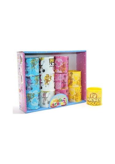 Mickey Mouse Ve Minnie Baskılı Magic Spring Stres Yayı - Standlı Karışık Renk 12'li Seti Alk3985