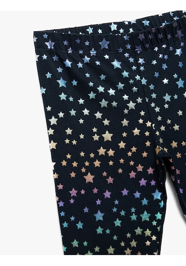 Koton Yıldız Baskılı Beli Lastikli Pamuklu Uzun Lacivert Kız Çocuk Tayt 6wkg40107ak Lacivert