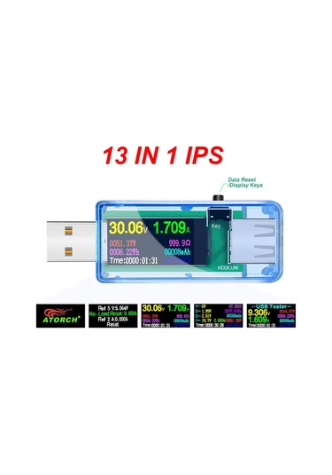 Maiyame Usb Akım Voltaj Güç Testeri, Renkli Ips Ekranlı, Transparan Mavi Kasa, Gerçek Zamanlı Ölçüm