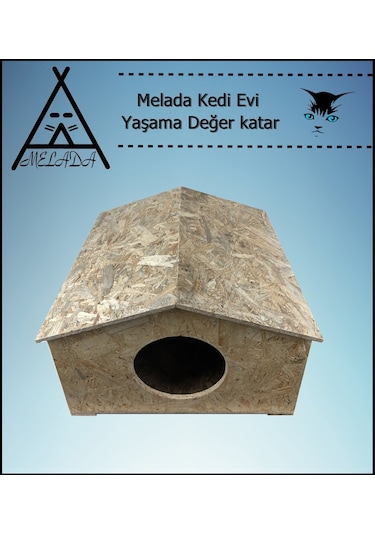 Melada Kedi Evi Dış Ortam Uygun Ahşap Kedi Evi Osb 50x50x35 Cm