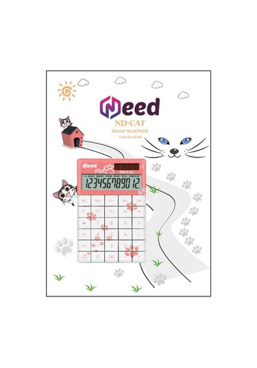 Need Nd-cat Pembe Kedi Pati Desenli Hesap Makinesi Pembe