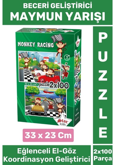 Premium Seri Eğlenceli El Göz Koordinasyon Beceri Geliştirici Çocuk 2x100 Puzzle Maymun Yarışı