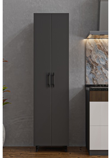 Ae-3085 Selen Çok Amaçlı Antrasit Dolap 7 Raflı,2 Kapaklı Mutfak