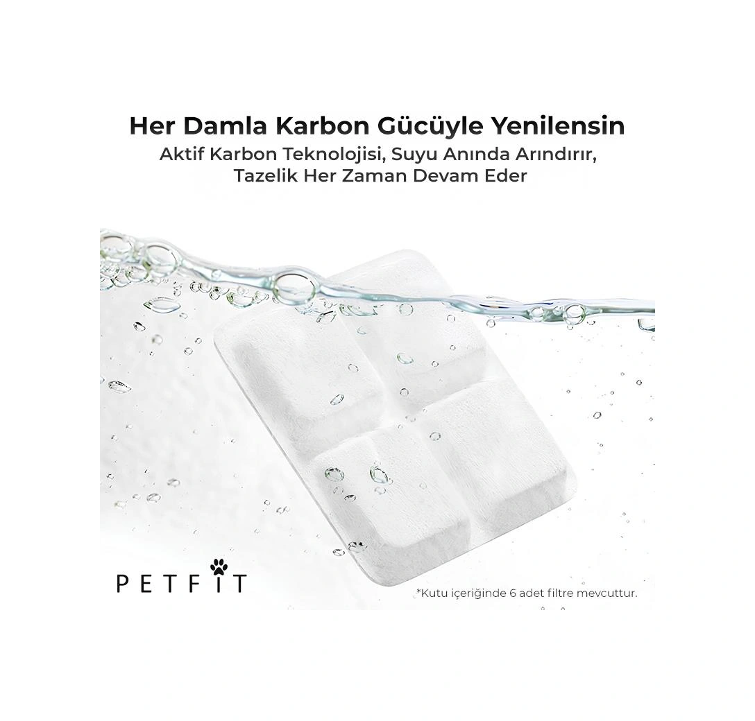 Petfit Aqua Flow 4l Akıllı Otomatik Kedi Köpek Su Pınarı Su Çeşmesi Su Şelalesi İçin Filtre 6 Adet