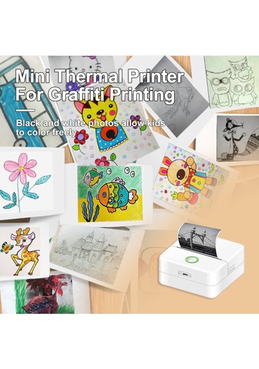 Skycity Küçük Boy Bluetooth Termal Yazıcı - Hata Notları, Etiketler, Fotoğraflar İçin 200dpı, Mürekkezsiz, Beyaz 1 Adet Kağıt İle