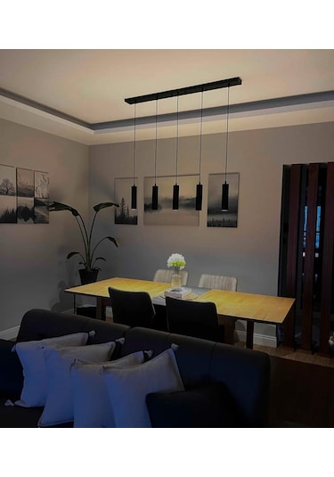 Mylights Panasonıc Ampullü Sıralı Masa Üstü Beşli Sarkıt Avize Gu10 Led Ampul. Gün İsigi Dahildir Siyah