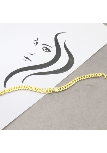 925 Ayar Gümüş B Harfi Gurmet Gold Bileklik